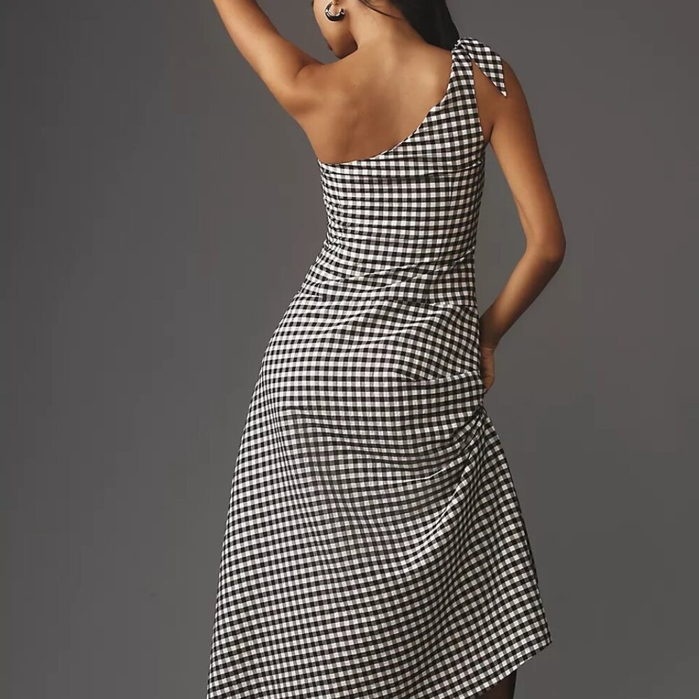 Anthropologie One-Shoulder Gingham Midi Dress - Picture 9 of 13